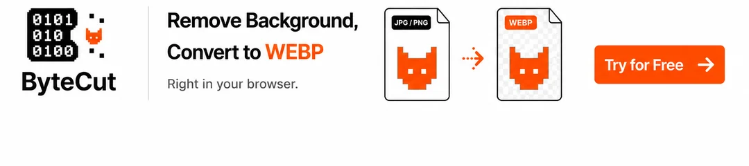 ByteCut mobile banner — Remove Background, Convert to WEBP
