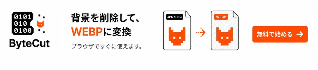 ByteCut モバイルバナー — 背景を削除して、WEBPに変換