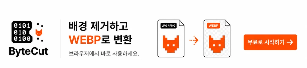 ByteCut 모바일 배너 — 배경 제거하고 WEBP로 변환